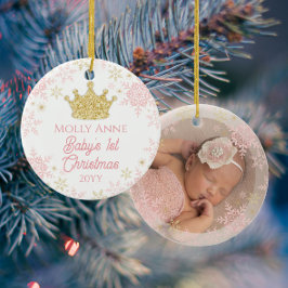 Princess Baby's 1. Weihnachts Pink & Gold Foto Keramik Ornament