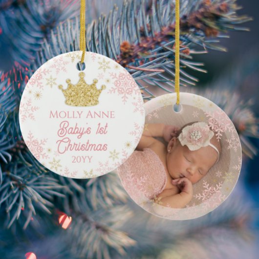 Princess Baby's 1. Weihnachts Pink & Gold Foto Keramik Ornament