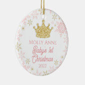 Princess Baby's 1. Weihnachts Pink & Gold Glitzer Keramik Ornament (Rechts)