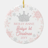 Princess Baby's 1. Weihnachts Pink Silver Glitzer Keramik Ornament (Hinten)