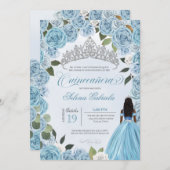 Princess Ball Blue Rose Ainderella Quinceanera Einladung (Vorne/Hinten)