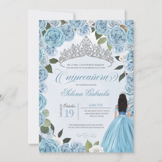 Princess Ball Blue Rose Quinceanera Einladung (Vorderseite)