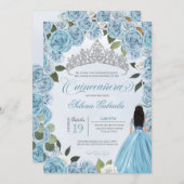 Princess Ball Blue Rose Quinceanera Einladung (Vorne/Hinten)