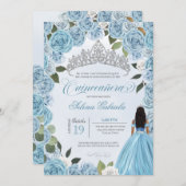 Princess Ball Blue Rose Quinceanera Einladung (Vorne/Hinten)