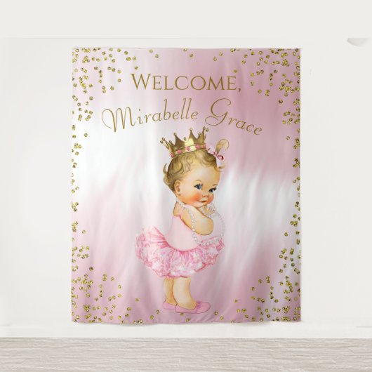 Princess Ballerina Babydusche Hintergrund Blonde Wandteppich (Vorderseite)