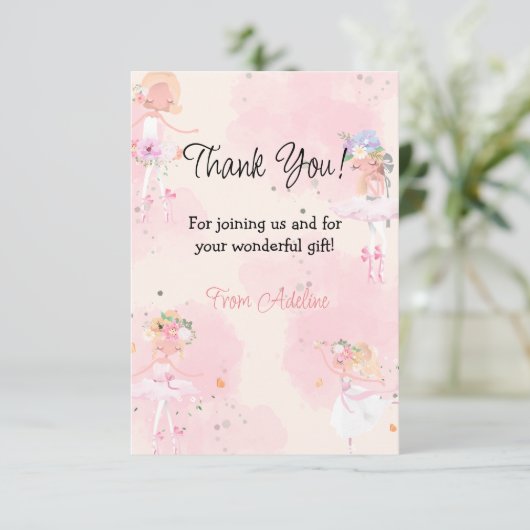 Princess Ballerina Birthday Dankeskarte (Stehend Vorderseite)