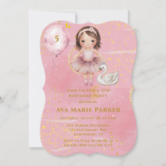 Princess Ballerina Blush Pink Gold Geburtstagspart Einladung