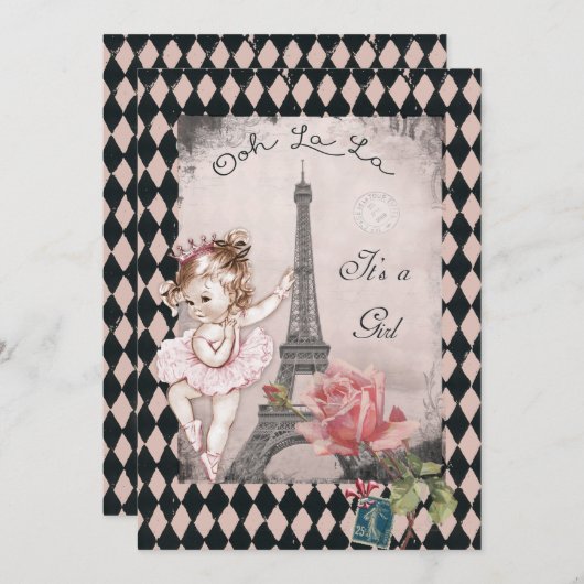 Princess Ballerina Eiffel Tower Baby Dusche Einladung (Vorne/Hinten)