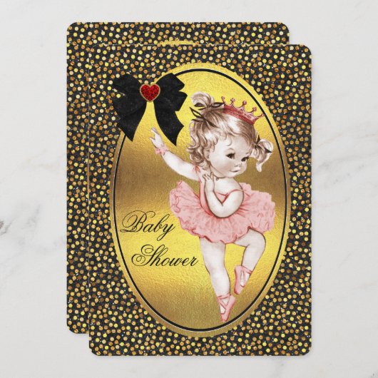 Princess Ballerina Imitats Bow Foil & Glitzer Dusc Einladung (Vorne/Hinten)