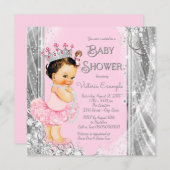 Princess Ballerina Pink Silver Baby Dusche Einladung (Vorne/Hinten)