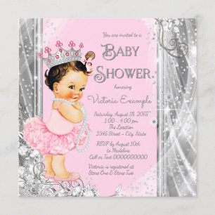 Princess Ballerina Pink Silver Baby Dusche Einladung