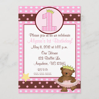 Princess Ballet Bear Girls Einladung zum ersten Ge