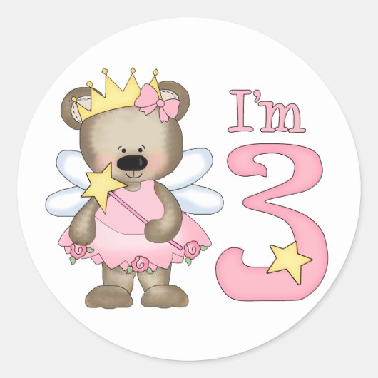 Princess Bear 3. Geburtstag Runder Aufkleber (Vorderseite)