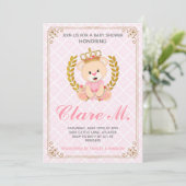 Princess Bear Baby Shower Einladung (Stehend Vorderseite)