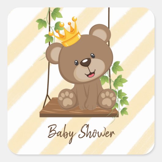 Princess Bear Swing Boy Baby Dusche Quadratischer Aufkleber (Vorderseite)