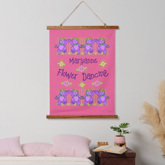 Princess Bears Blume Dancing Wandteppich Mit Holzrahmen (Schlafzimmer)