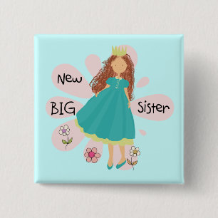 Princess Big Sister Brown Hair Button
