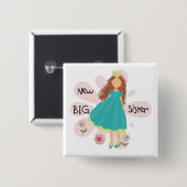 Princess Big Sister Brown Hair Button (Vorne & Hinten)