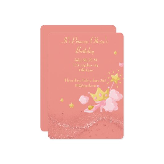 PRINCESS BIRTHDAD-EINLADUNG EINLADUNG (Vorderseite/Rückseite Beispiel)