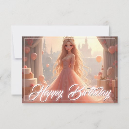 Princess Birthday Card in Rosa (Vorderseite)