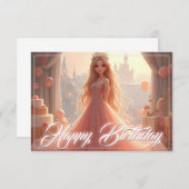 Princess Birthday Card in Rosa (Vorne/Hinten)