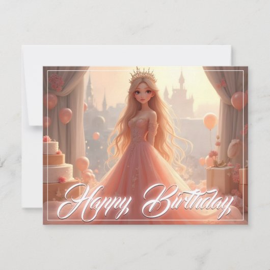 Princess Birthday Card in Rosa (Vorderseite)