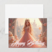 Princess Birthday Card in Rosa (Vorne/Hinten)