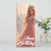 Princess Birthday Card in Rosa (Stehend Vorderseite)