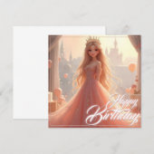 Princess Birthday Card in Rosa (Vorne/Hinten)