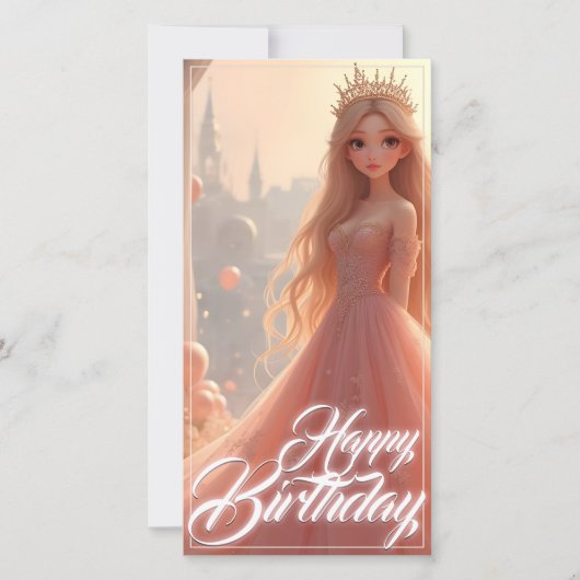 Princess Birthday Card in Rosa (Vorderseite)