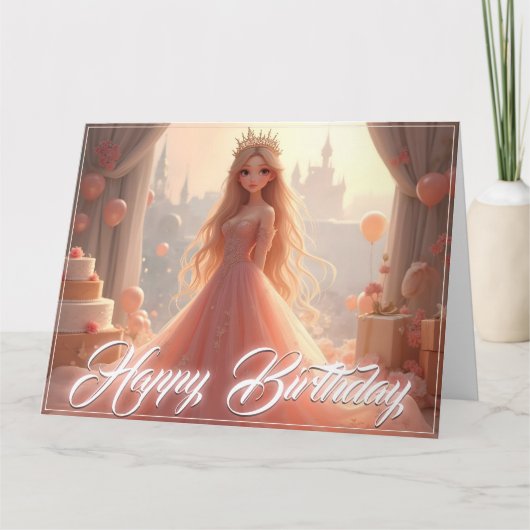 Princess Birthday Card in Rosa Karte (Vorderseite)