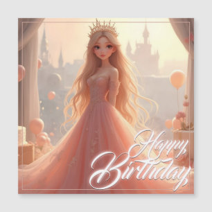 Princess Birthday Card in Rosa Magnetkarte