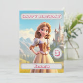 Princess Birthday Card Personalisiert Name Age Kid (Stehend Vorderseite)