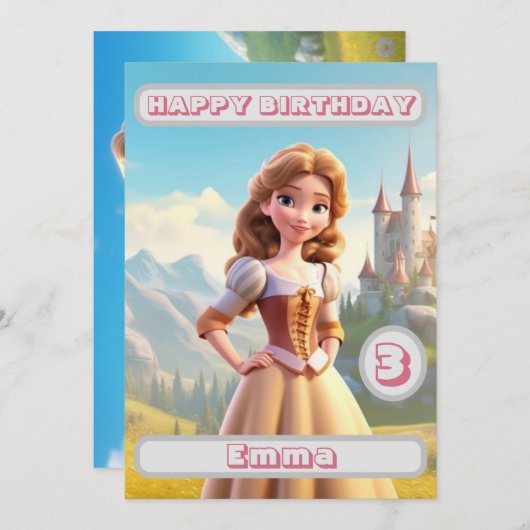 Princess Birthday Card Personalisiert Name Age Kid (Vorne/Hinten)