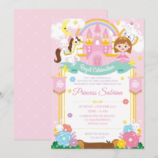 Princess Birthday Einladung (Vorne/Hinten)