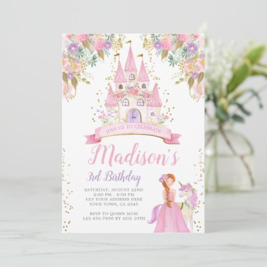 Princess Birthday Einladung (Stehend Vorderseite)