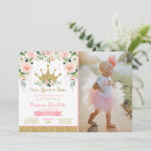 Princess Birthday Einladung Gold Princess Crown (Stehend Vorderseite)