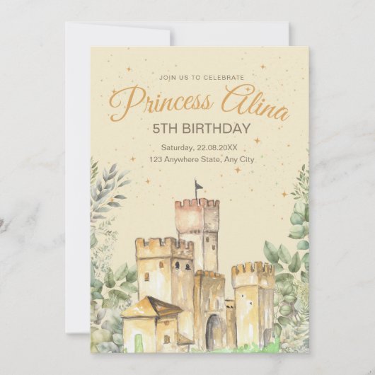 Princess Birthday Einladung Princess Burg Girl (Vorderseite)