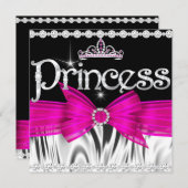 Princess Birthday Hot Pink Bow Black Silver Tiara Einladung (Vorne/Hinten)