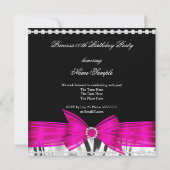 Princess Birthday Hot Pink Bow Black Silver Tiara Einladung (Rückseite)