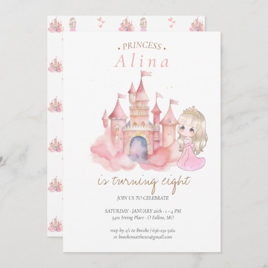 Princess Birthday Party Einladung (Vorne/Hinten)