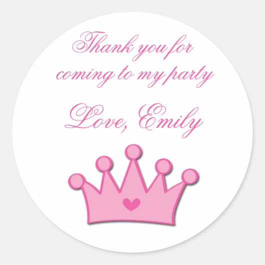 Princess Birthday Party Labels Stickers Pink Crown (Vorderseite)