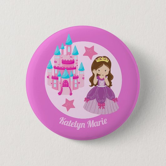 Princess Birthday Party Niedlich Kinder rosa Custo Button (Vorderseite)