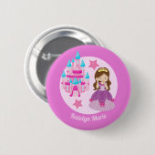 Princess Birthday Party Niedlich Kinder rosa Custo Button (Vorne & Hinten)