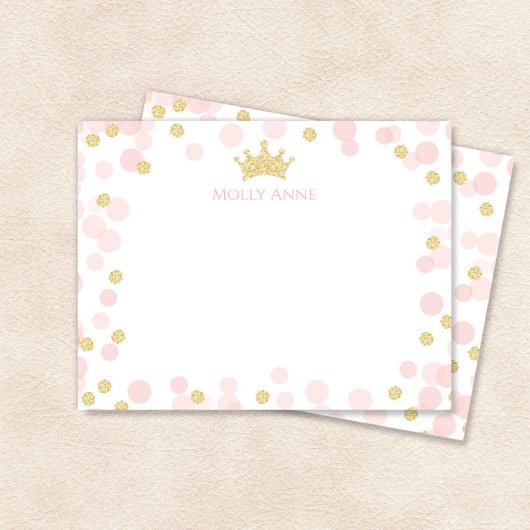 Princess Birthday Pink and Gold Dots Stationery Mitteilungskarte