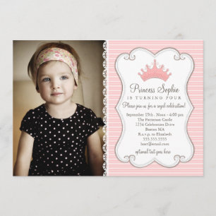 Princess Birthday Pink Crown Foto Einladung