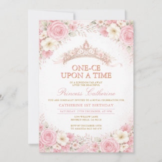 Princess Birthday Pink Floral Crown  Invitation Einladung