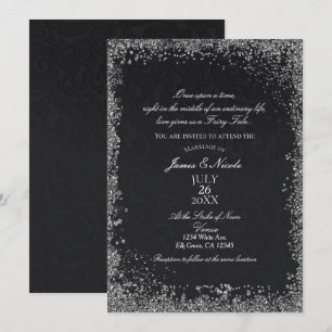 Princess Black Damask Elegantes Storybook Hochzeit Einladung