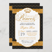 Princess Black & Gold Luxury Geburtstag Einladung (Vorne/Hinten)