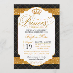 Princess Black & Gold Luxury Geburtstag Einladung